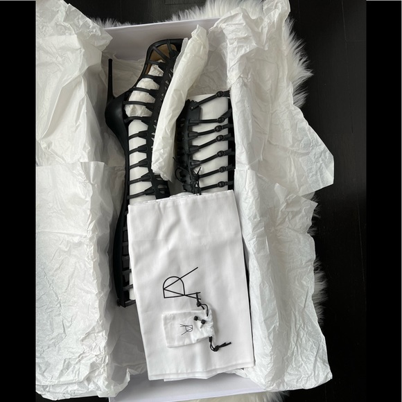 Paul Andrew Women’s Black Leather High Heel Gladiator Sandals -Size 38.5 - Picture 9 of 11